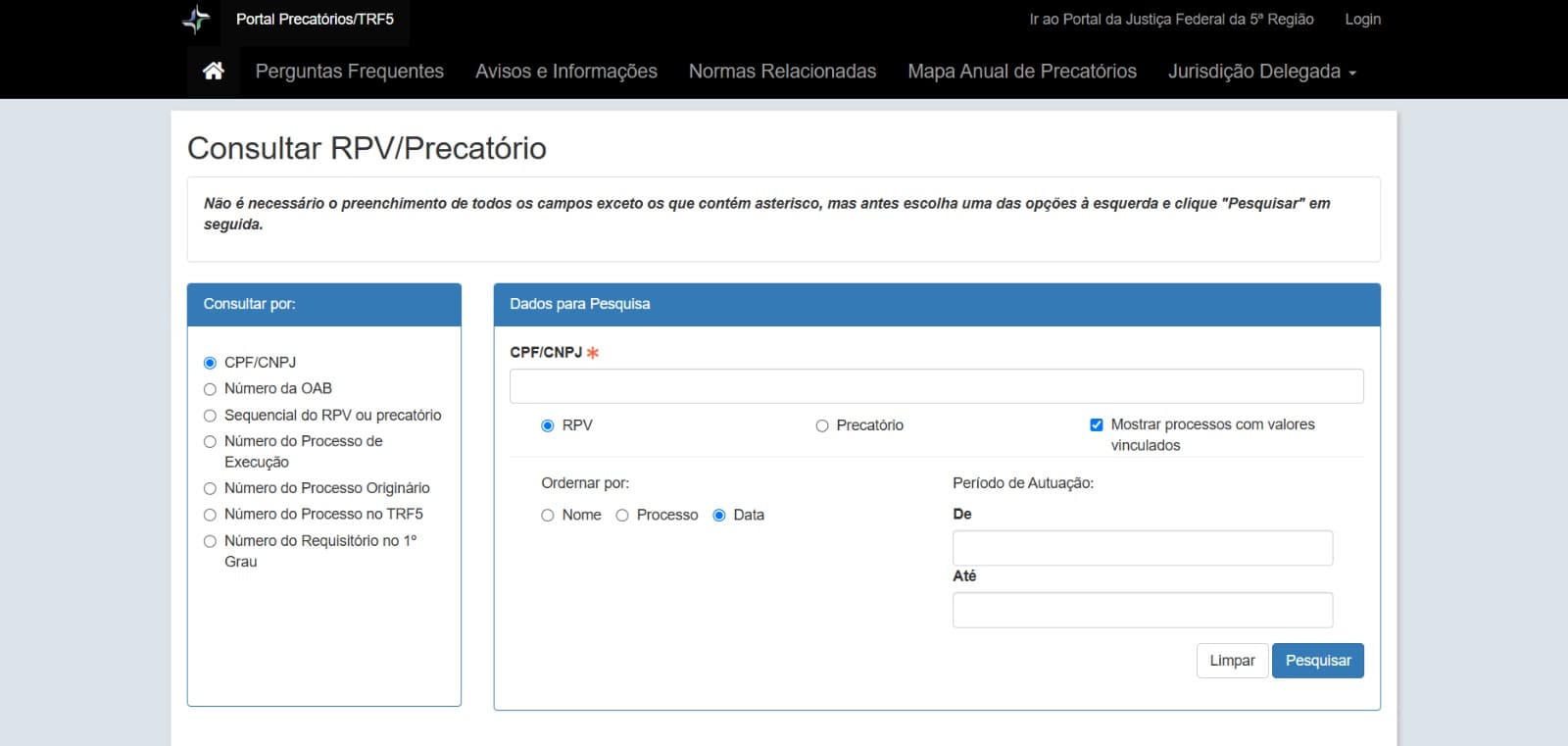 Como consultar RPV no TRF5 pelo CPF